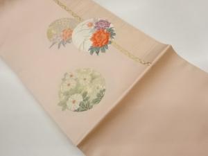 丸文に牡丹・菊・花葉模様織出し名古屋帯